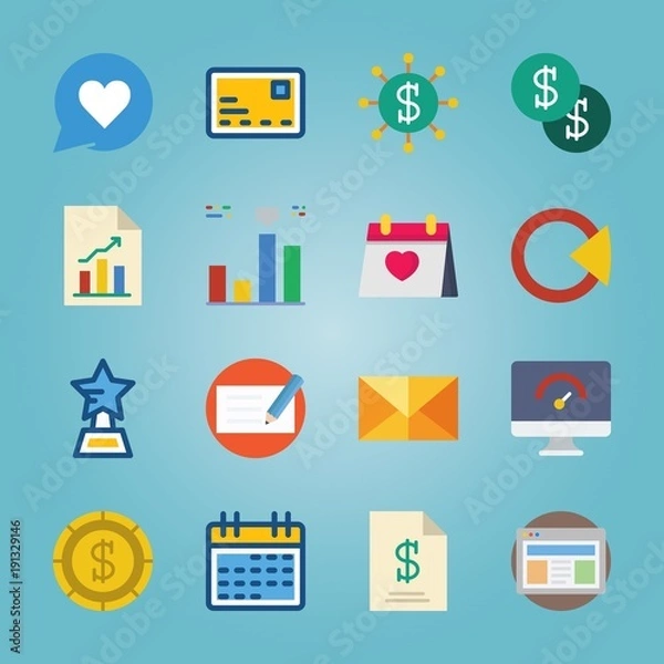 Fototapeta icon set about Marketing with browser, circle diagram, prize, portal and star