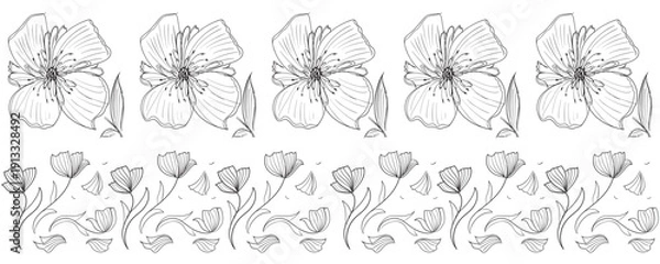 Obraz Line doodle flower seamless pattern