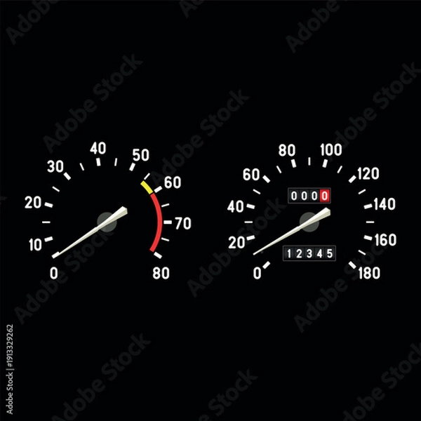 Obraz Car dashboard speedometer and tachometer dial. Vector illustration