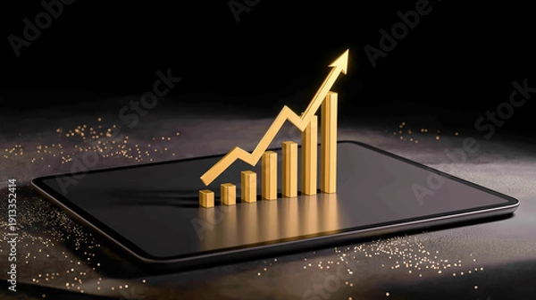 Obraz 金色の棒グラフと上向き矢印（業績アップ・成功）