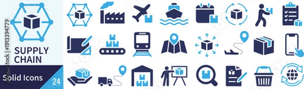 Obraz ベクターのサプライチェーンに関するシルエットアイコンセット
