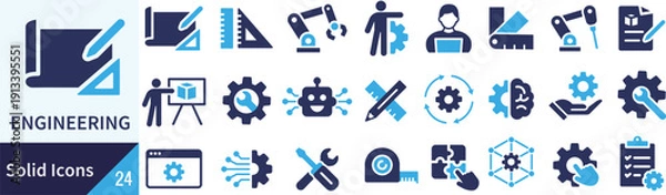 Obraz ベクターのエンジニアリングに関するシルエットアイコンセット

