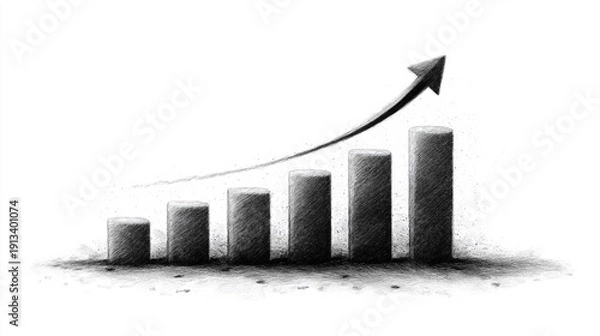 Obraz 上向き矢印付き棒グラフ　ビジネス成長と目標達成イメージ