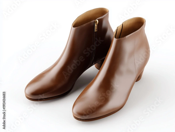Obraz 白背景に置かれたブラウンのレザーショートブーツ レディース用