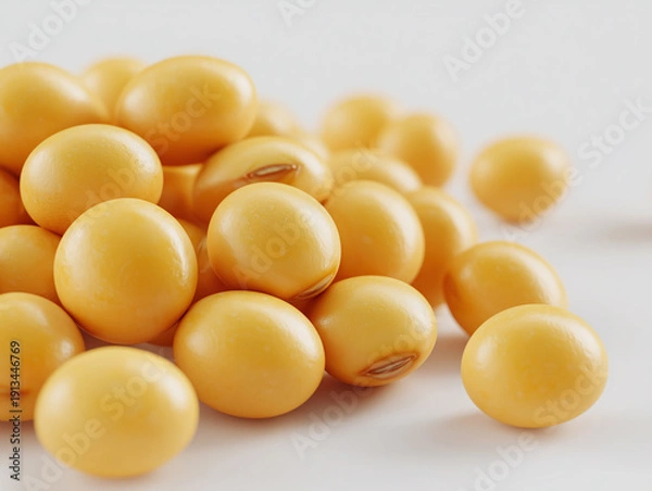 Obraz 白背景に積まれた大豆 健康的な植物性タンパク質