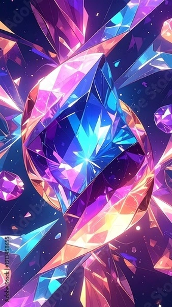 Fototapeta Abstract geometric composition featuring luminous gemstone crystals