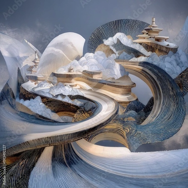 Obraz Abstract White Flowing Architectural Waves with Modern Design
