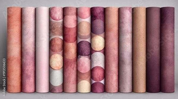 Obraz Rolled Pink Carpets on Gray Wall Background Studio Shot