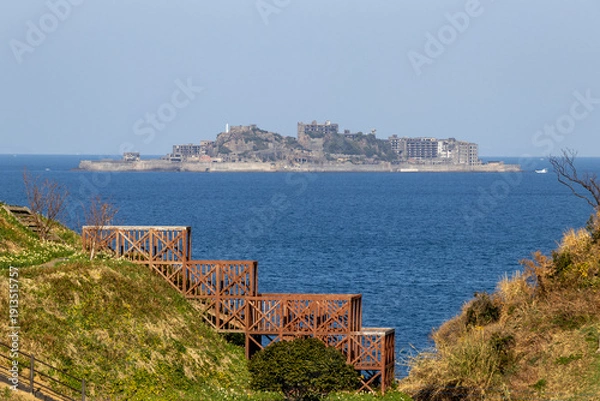 Obraz 海沿いの丘から見る軍艦島