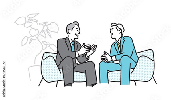 Obraz シンプル　イラスト　対談するビジネスマンの男性二人　ビジネスシーン