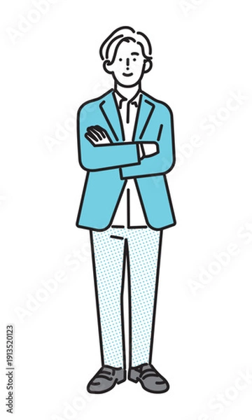 Obraz シンプル　イラスト　笑顔のビジネスパーソンの男性の全身　ビジネスシーン