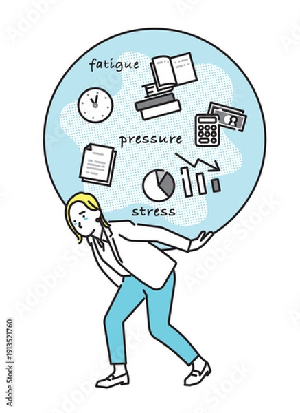 Obraz シンプル　イラスト　重圧を背負うビジネスパーソンの女性