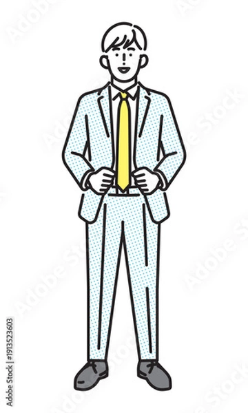Obraz シンプル　イラスト　笑顔のビジネスパーソンの男性の全身　ビジネスシーン