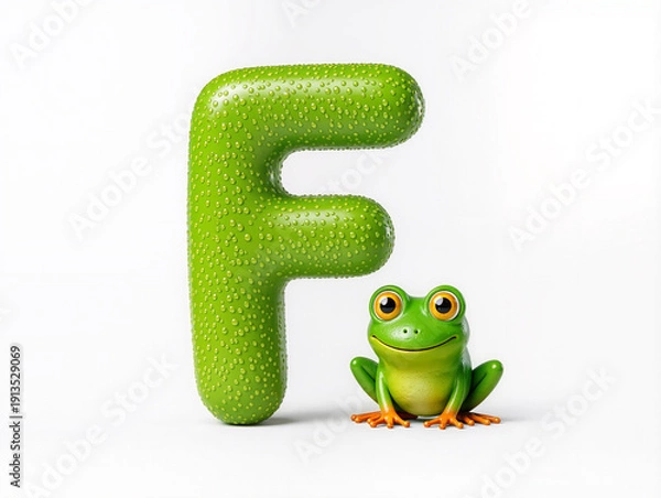 Obraz F for frog on white background