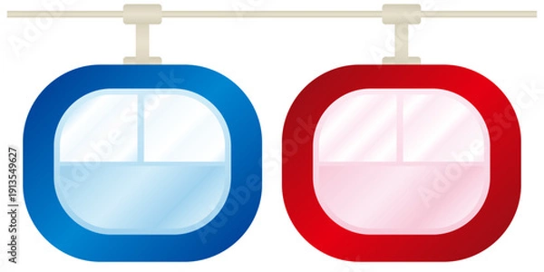 Obraz ロープウェイ乗り場やスキー場、遊園地などで見かける乗り物のゴンドラをイメージして青と赤の色でグラデーション効果も付けてデザインしたイラストのグラフィック素材