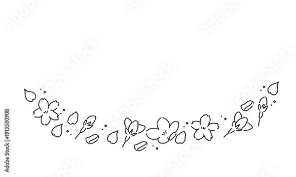 Obraz 手描きの下カーブの桜のラインイラスト