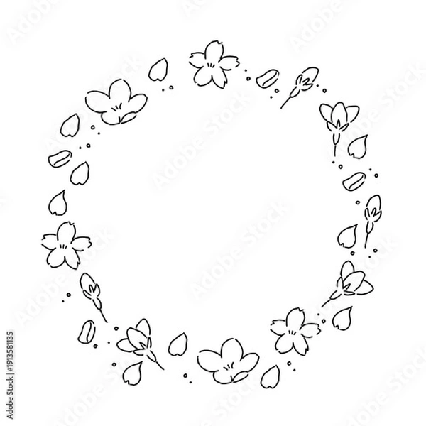 Obraz 手描きの線画の桜の円形フレーム