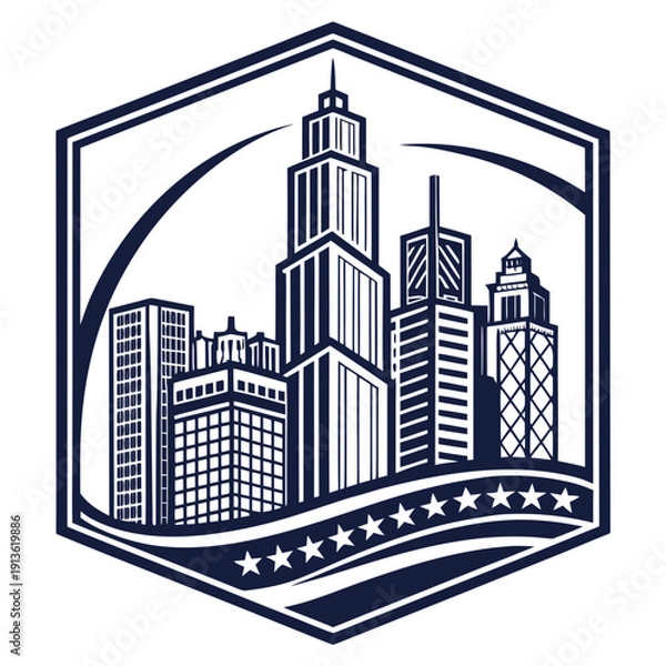 Obraz Structured Real Estate Emblem with Vertical Blocks