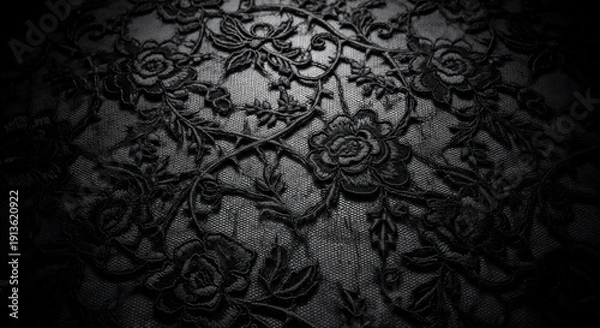Obraz ブラックレースのゴシックフラワーパターン背景（ダークで高級感のある装飾デザイン）
