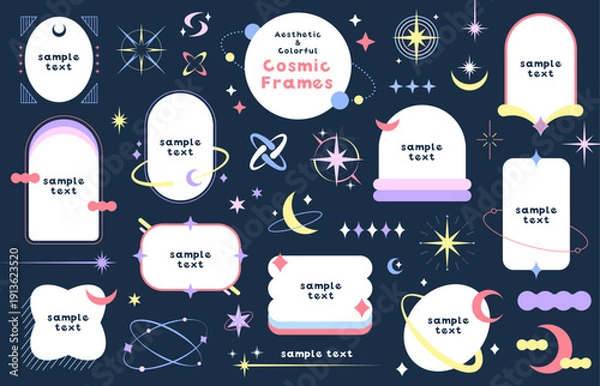Obraz 惑星と月のポップでカラフルなデザインフレームコレクション
