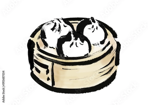 Obraz 蒸篭に入っている肉まんの和風筆イラスト素材