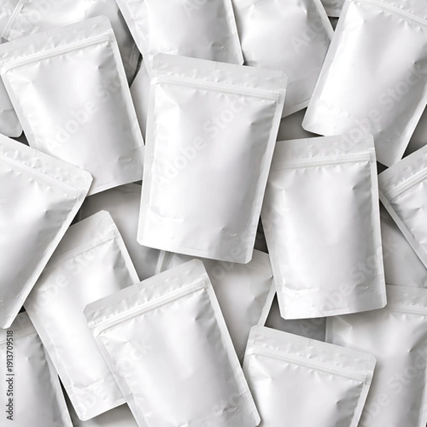 Obraz Blank White Stand-Up Pouches Pattern Background, Packaging Mockup