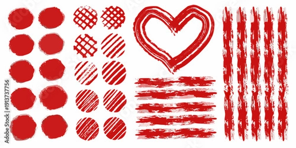 Obraz Red brushstroke patterns circles lines and a heart shape