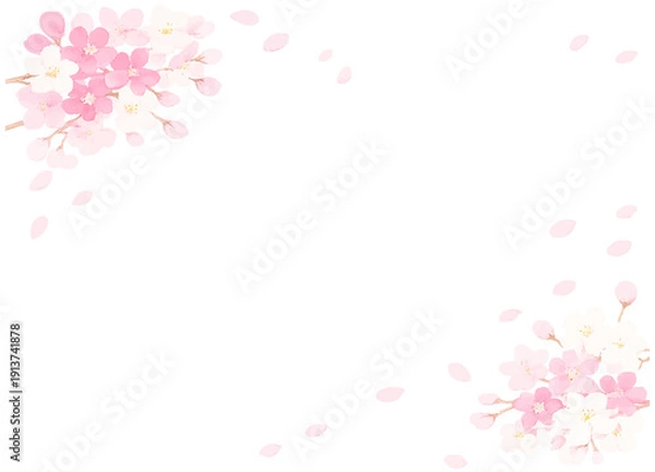 Obraz 水彩で描いた桜のフレーム　イラスト