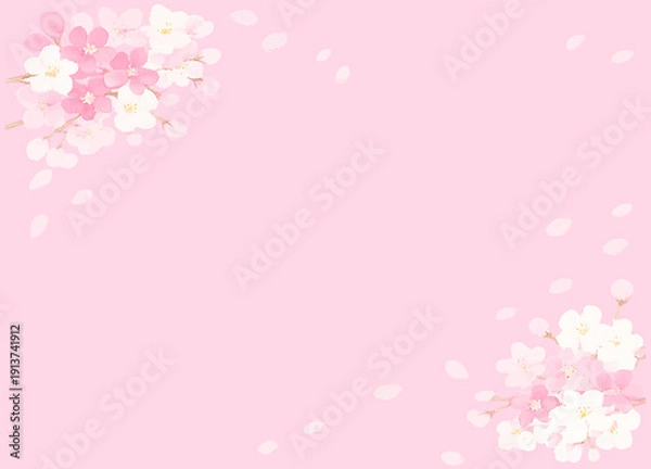 Obraz 水彩風の春の桜のフレーム　ひな祭り　右上と左下に余白