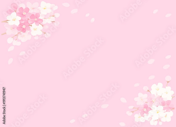 Obraz 水彩風の春の桜のフレーム　ひな祭り　右上と左下に余白　ベクター素材　あしらい