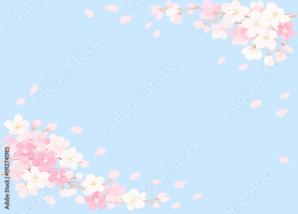 Obraz 水彩風の桜の花のフレーム　空の背景　ベクター素材