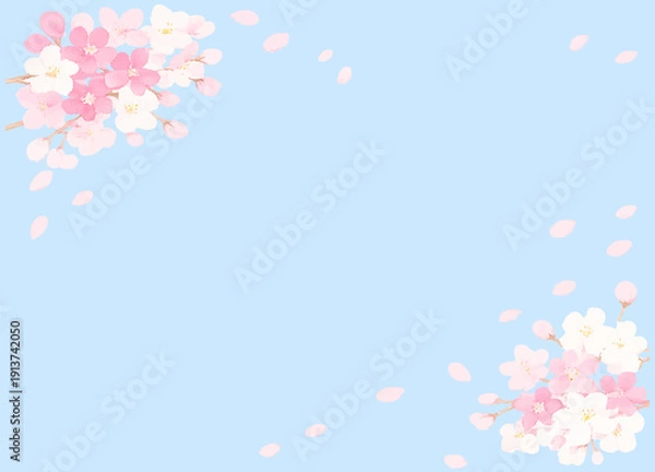 Obraz 青空に舞う桜の花びら　背景素材　フレーム素材　あしらいイラスト