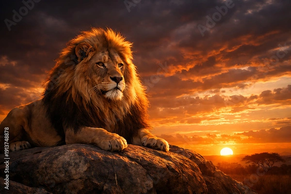 Obraz lion at sunset