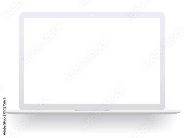 Obraz Biały otwarty laptop z pustym ekranem na białym tle. Ilustracja wektorowa makieta laptopa