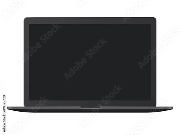 Obraz Nowoczesny czarny matowy otwarty laptop na białym tle. Widok z przodu realistyczny makieta laptopa. Ilustracji wektorowych