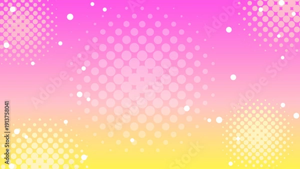 Obraz 明るいピンクとオレンジのグラデーションの背景素材、レトロポップなドットパターンの背景