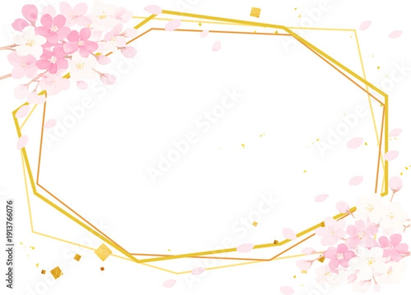 Obraz 金と水彩風の桜のベクターフレーム