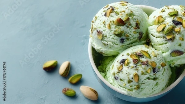 Obraz Pistachio ice cream on solid monochrome background