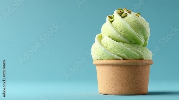 Obraz Pistachio ice cream on solid monochrome background