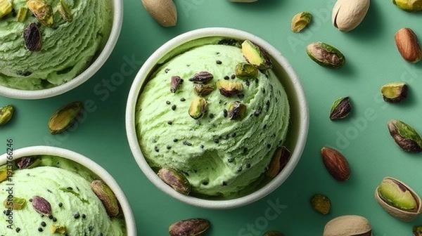 Obraz Pistachio ice cream on solid monochrome background
