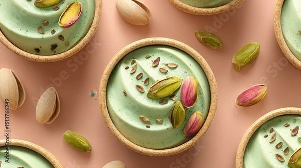 Obraz Pistachio ice cream on solid monochrome background