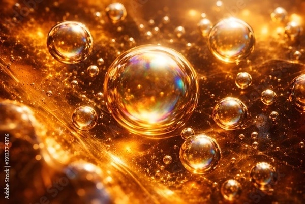 Obraz 黄金アンバーの閉じ込め気泡 × 虹色干渉が宿る静謐マクロ × オーガニック・熟成テーマ向け背景