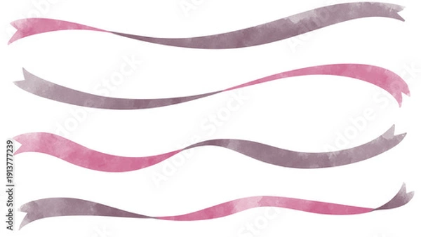 Fototapeta ツートンカラーのねじれたリボンライン素材ピンクと茶色セット