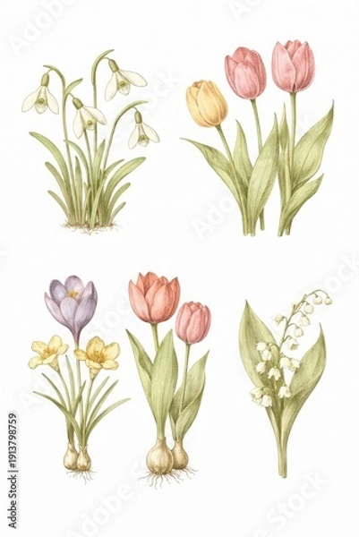 Fototapeta strict vintage botanical spring elements