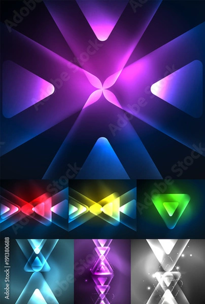 Obraz Set of abstract backgrounds - glowing neon color light effects
