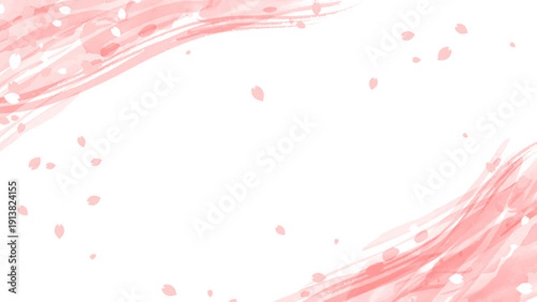 Obraz 中心が空白の桜の花びらが舞う水彩風フレーム背景
