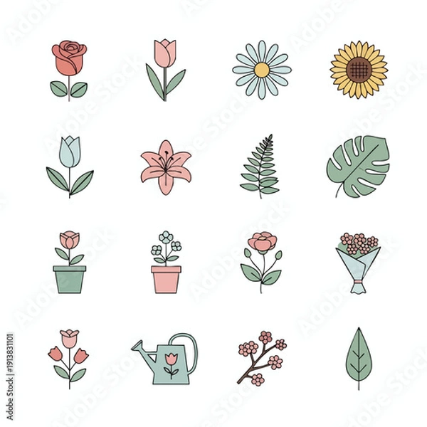 Fototapeta Hand Drawn Floral Elements Set