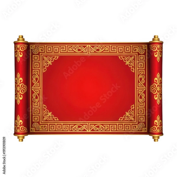 Obraz Red rectangular mat with ornate border isolated on transparent background