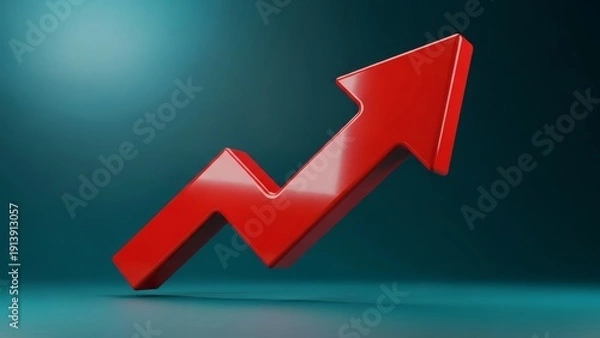 Obraz Red Arrow Pointing Upwards on Dark Background.