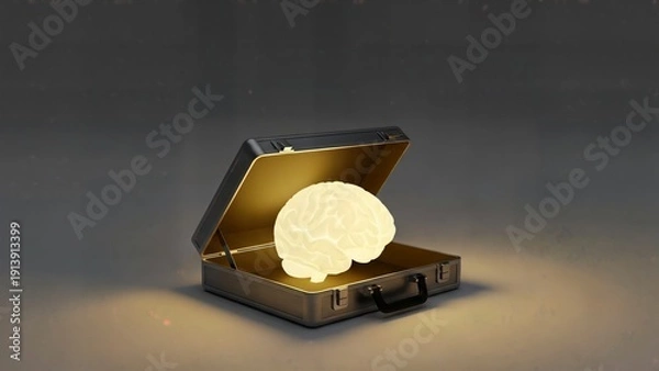 Fototapeta Glowing Brain Inside Open Briefcase